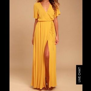 Lulus Much Obliged Golden Yellow Wrap Maxi Dress